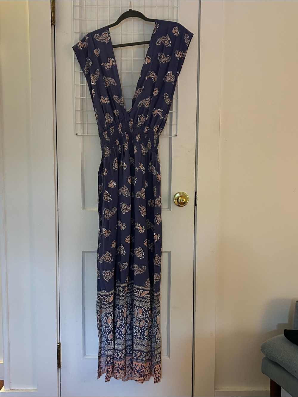 NATURAL LIFE Navy Paisley V-I Neck Maxi Dress